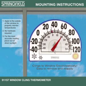 Springfield Static Cling Indoor Outdoor Thermometer, Temperature Gauge for Patio, Pool, and Sauna