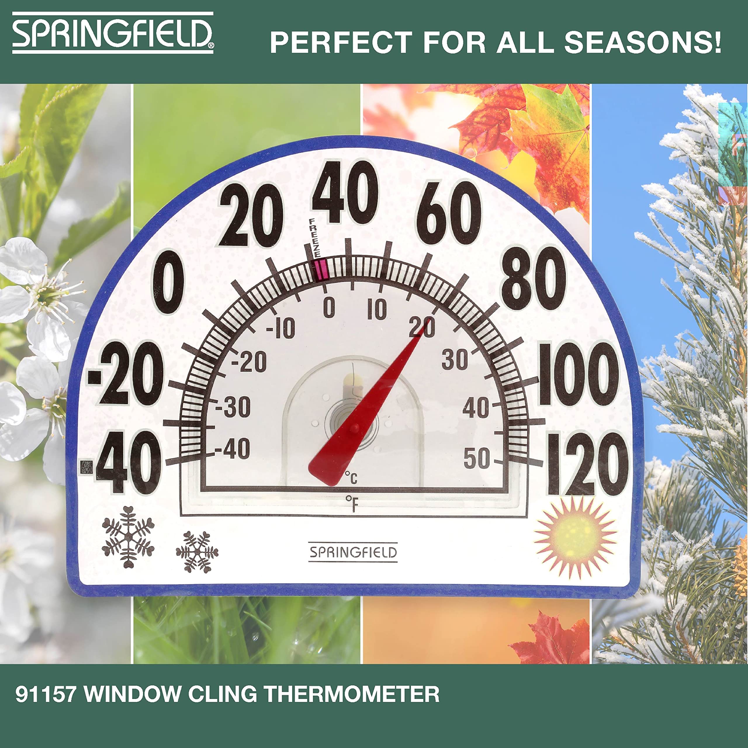 Springfield Static Cling Indoor Outdoor Thermometer, Temperature Gauge for Patio, Pool, and Sauna