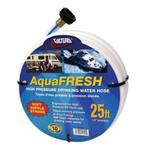 valterra aquafresh high pressure drinking water hose, water hose hookup for rv - 1/2" x 25', white