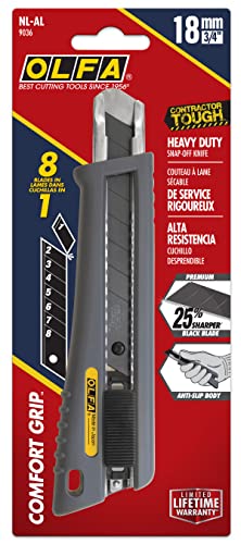 OLFA 18mm Heavy-Duty Utility Knife (NL-AL) - Multi-Purpose Comfort Rubber Grip Precision Knife w/ Auto-Lock Mechanism & Snap-Off Blade, Replacement Blades: Any OLFA 18mm Blade