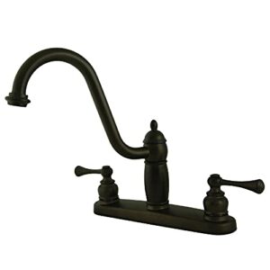 kingston brass kb1115blls heritage 8" twin lever handle kitchen faucet without sprayer, oil rubbed bronze