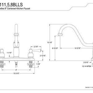 Kingston Brass KB1115BLLS Heritage 8" Twin Lever Handle Kitchen Faucet Without Sprayer, Oil Rubbed Bronze