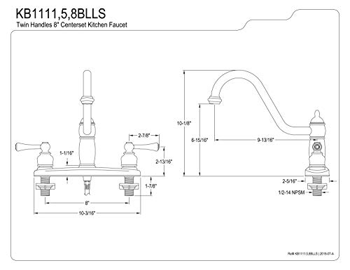 Kingston Brass KB1115BLLS Heritage 8" Twin Lever Handle Kitchen Faucet Without Sprayer, Oil Rubbed Bronze