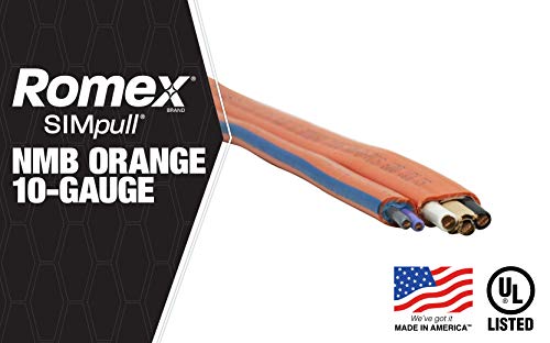 Southwire 63948422 50' 10/3 with Ground Romex Brand SIMpull Residential Indoor Electrical Wire Type NM-B, Orange