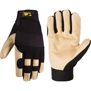 wells lamont men's hi-dexterity hybrid leather work gloves | stretch fit | large (3214l) , black