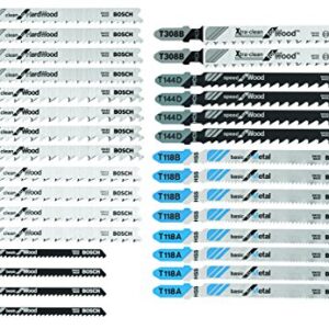 BOSCH T30C T-Shank Multi-Purpose Jigsaw Blades, 30 Piece, Assorted, Jig Saw Blade Set for Cutting Wood and Metal