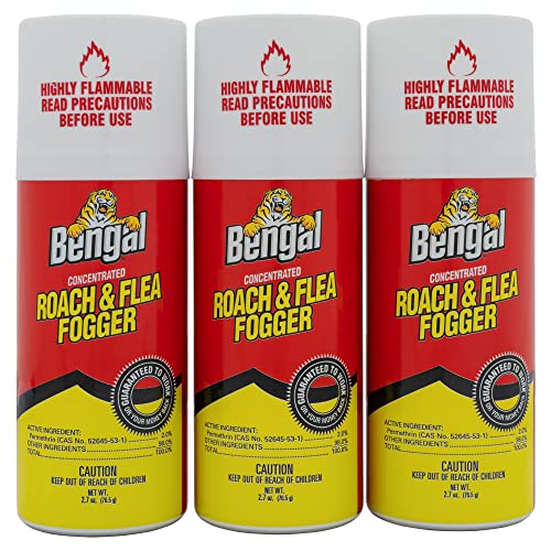 Bengal Concentrated Roach and Flea Killer Fogger, Odorless Mess-Free Dry Fog, 3-Count, 2.7 Oz. Aerosol Cans