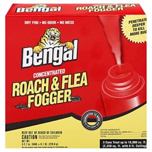 bengal concentrated roach and flea killer fogger, odorless mess-free dry fog, 3-count, 2.7 oz. aerosol cans