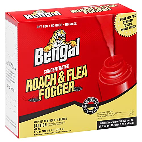 Bengal Concentrated Roach and Flea Killer Fogger, Odorless Mess-Free Dry Fog, 3-Count, 2.7 Oz. Aerosol Cans