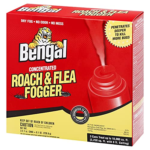 Bengal Concentrated Roach and Flea Killer Fogger, Odorless Mess-Free Dry Fog, 3-Count, 2.7 Oz. Aerosol Cans