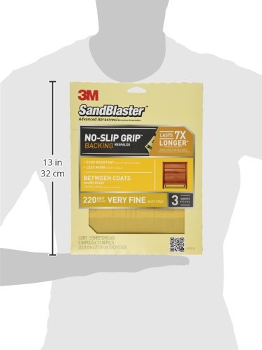 3M 20220-G Sandblaster Between Coats Sandpaper, 220 Grit, 220-Grit, 3 Count