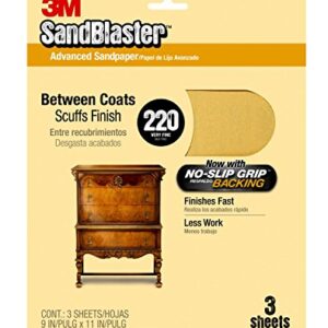 3M 20220-G Sandblaster Between Coats Sandpaper, 220 Grit, 220-Grit, 3 Count