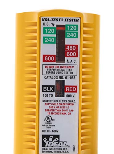 IDEAL INDUSTRIES INC. 61-065 Vol-Test Voltage Tester, CATIII for 600v,Yellow