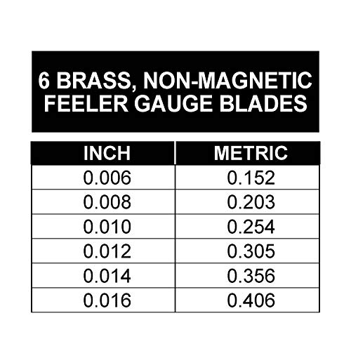 OEMTOOLS 25305 6 Non-Ferrous Brass Feeler Gauge Blades | Measure Gap Between Reluctor and Pickup Coil, Calibrate Machines, Fix Guitars | Simple, Important Tool for When Precision Counts