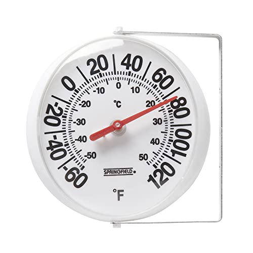 Springfield Big and Bold Thermometer with Mounting Bracket, Indoor Outdoor Thermometer with Large Numbers for Patio, Pool, and Indoor Areas, White