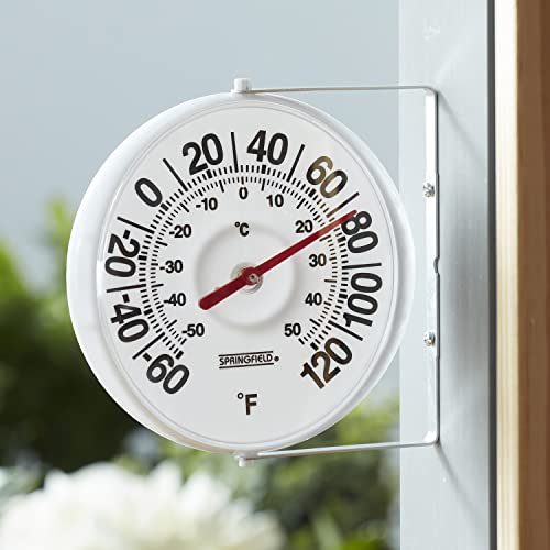 Springfield Big and Bold Thermometer with Mounting Bracket, Indoor Outdoor Thermometer with Large Numbers for Patio, Pool, and Indoor Areas, White