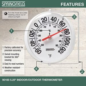 Springfield Big and Bold Thermometer with Mounting Bracket, Indoor Outdoor Thermometer with Large Numbers for Patio, Pool, and Indoor Areas, White