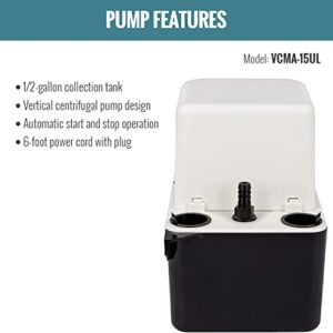 Little Giant VCMA-15UL 115 Volt, 65 GPH, 1/50 HP Automatic Condensate Removal Pump (no safety switch), Black/White, 554401