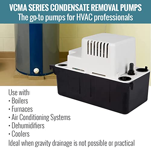 Little Giant VCMA-15UL 115 Volt, 65 GPH, 1/50 HP Automatic Condensate Removal Pump (no safety switch), Black/White, 554401