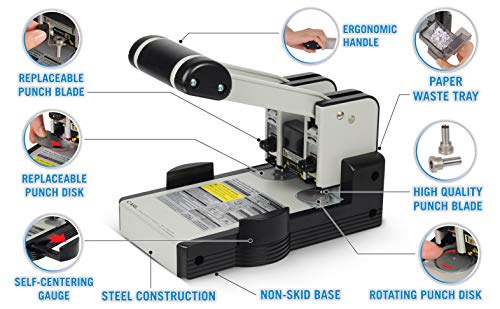 Carl MFG Heavy-Duty Punch, 2-Hole, 6mm, 100 Sheet Capacity, Silver/Blue (CUI62100)