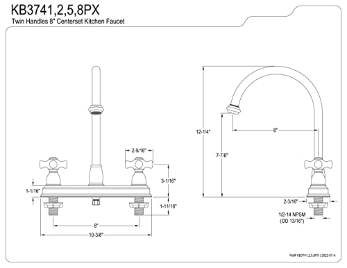 Kingston Brass KB3745PX Restoration 8-inch Centerset Kitchen Faucet without Sprayer, Oil Rubbed Bronze