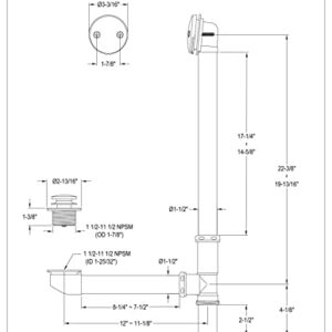 Kingston Brass DTT2188 Tip-Toe Bath Tub Drain and Overflow, Brushed Nickel 26.81 x 12 x 3.19