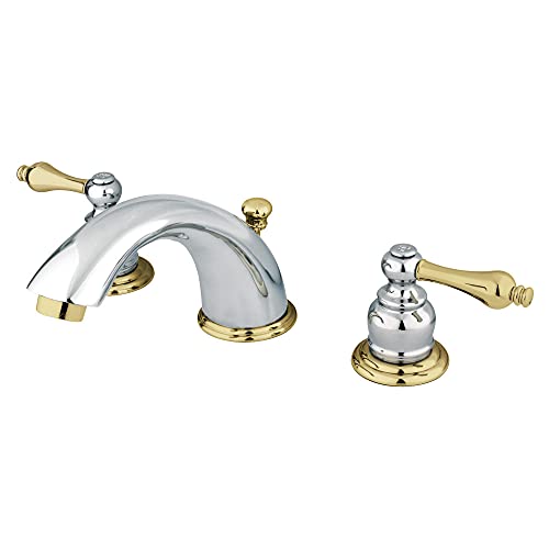 Kingston Brass KB974AL Victorian Widespread Lavatory Faucet with Metal lever handle, Polished Chrome and Polished Brass,8-Inch Adjustable Center