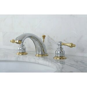 Kingston Brass KB974AL Victorian Widespread Lavatory Faucet with Metal lever handle, Polished Chrome and Polished Brass,8-Inch Adjustable Center
