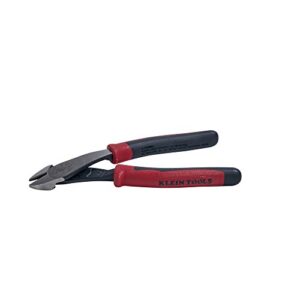 klein tools j248-8 pliers, diagonal cutting pliers with angeled head, short jaws, high-leverage design, 8-inch