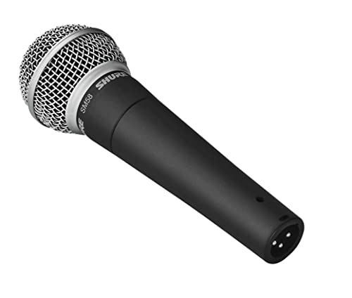 Shure SM58 Cardioid Dynamic Vocal Microphone with Pneumatic Shock Mount, Spherical Mesh Grille with Built-in Pop Filter, A25D Mic Clip, Storage Bag, 3-pin XLR Connector, No Cable Included (SM58-LC)