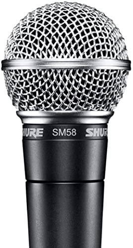 Shure SM58 Cardioid Dynamic Vocal Microphone with Pneumatic Shock Mount, Spherical Mesh Grille with Built-in Pop Filter, A25D Mic Clip, Storage Bag, 3-pin XLR Connector, No Cable Included (SM58-LC)