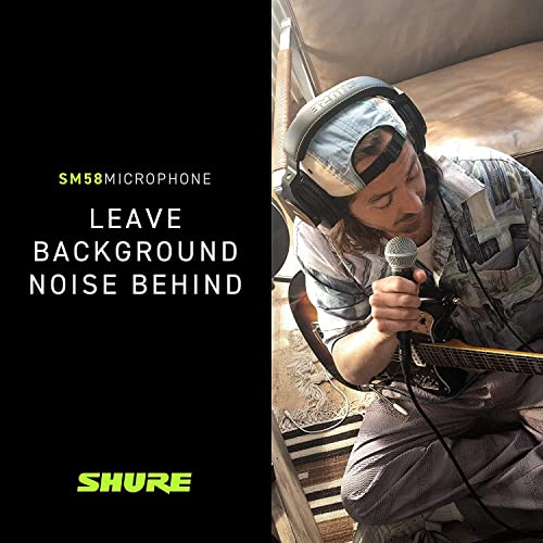 Shure SM58 Cardioid Dynamic Vocal Microphone with Pneumatic Shock Mount, Spherical Mesh Grille with Built-in Pop Filter, A25D Mic Clip, Storage Bag, 3-pin XLR Connector, No Cable Included (SM58-LC)