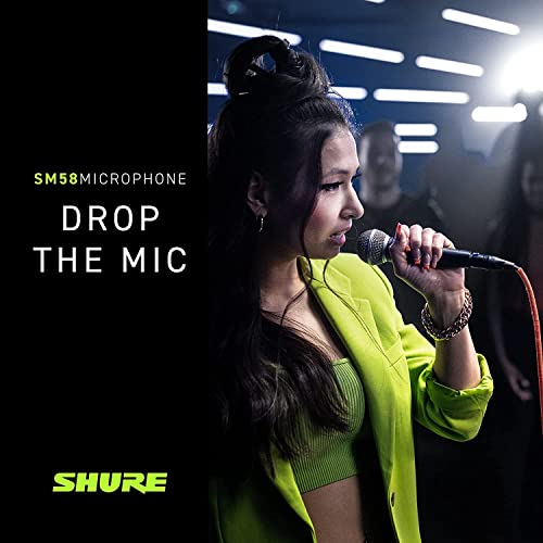 Shure SM58 Cardioid Dynamic Vocal Microphone with Pneumatic Shock Mount, Spherical Mesh Grille with Built-in Pop Filter, A25D Mic Clip, Storage Bag, 3-pin XLR Connector, No Cable Included (SM58-LC)