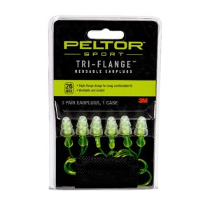 peltor sport tri-flange corded reusable earplugs, 26 db nrr, 3-pair per pack