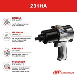 Ingersoll-Rand 231HA 1/2" Drive Air Impact Wrench, Super Duty, 590 ft-lbs Max Torque Output, 8000 RPM, Adjustable Power Control, Pressure Fed Lubrication System