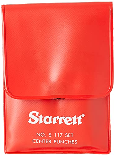 Starrett Steel Center Punch with Round Shank and Knurled Finger Grip - Hardened and Tempered Steel, 0-4-inch Length, 1/16, 5/64, 3/32, 1/8, 5/32 Diameter Tapered Point, 5 Pieces - S117PC