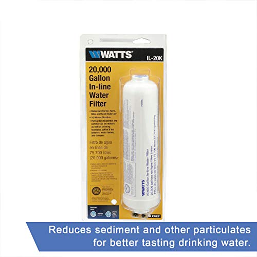 Watts Inline Water Filter 20,000 gallon Capacity- Inline Filter for refrigerator, Ice Maker, Under Sink, and Reduces Bad Taste, Odors, Chlorine and Sediment in Drinking Water