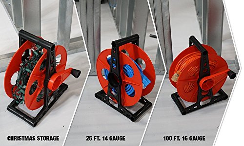 Woods E103 E-103 Wheel, Holds Up to 150 16/3 Extension 125 Feet of 14/3 Gauge Cord, Holiday, Rope, Hose Reel Storage and Light Wire, Heavy Duty Plastic, red and black