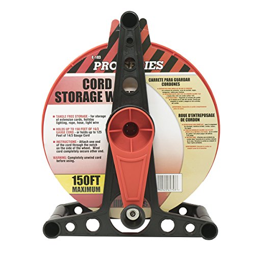 Woods E103 E-103 Wheel, Holds Up to 150 16/3 Extension 125 Feet of 14/3 Gauge Cord, Holiday, Rope, Hose Reel Storage and Light Wire, Heavy Duty Plastic, red and black