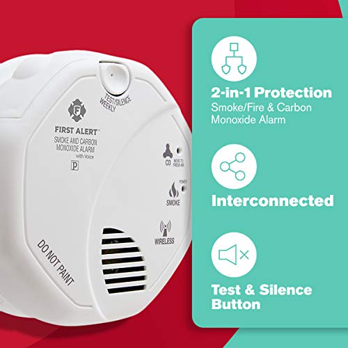 First Alert SCO501CN-3ST Wireless Interconnected Combination Smoke and Carbon Monoxide Alarm with Voice Location, Battery Operated