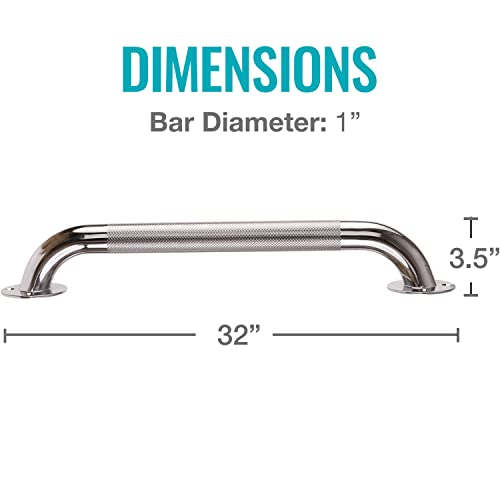 DMI Textured Grab Bars, Handicapped Grab Bars for Bathroom, Shower Rails, Grab Bar for Handicap and Elderly, Perfect for Bathroom Safety, Rust-Resistant Steel, 32", Silver, FSA & HSA Eligible