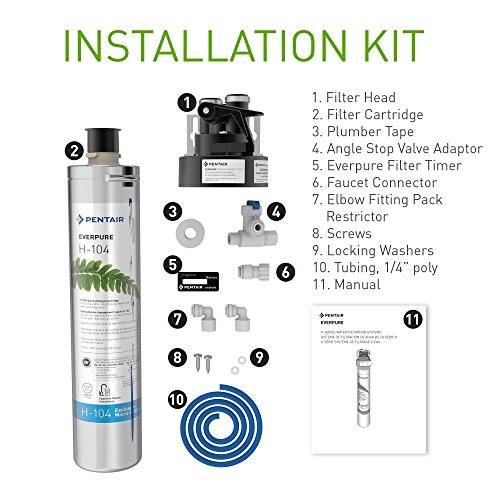 Pentair Everpure H-104 Drinking Water System, EV926271, Includes Filter Head, Filter Cartridge, All Hardware and Connectors, 1,000 Gallon Capacity, 0.5 Micron