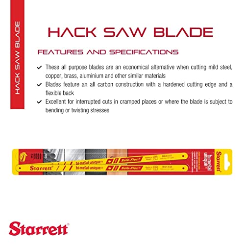 Starrett Bi-Metal Unique HSS Safe-Flex Hand Hacksaw Blade - Ideal for Contractors and Tradesmen - 12" Length, 1/2" Width, 0.024" Thickness, 32 TPI, 2-Pack - KBS1232-2