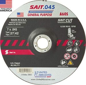 united abrasives-sait 22053 a60s general purpose cut-off wheels (type 27/type 42 depressed center) 7" x .045" x 7/8", 50-pack