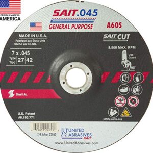 United Abrasives-SAIT 22053 A60S General Purpose Cut-Off Wheels (Type 27/Type 42 Depressed Center) 7" x .045" x 7/8", 50-Pack