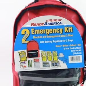 Ready America 70280 72 Hour Emergency Kit, 2-Person, 3-Day Backpack, Includes First Aid Kit, Survival Blanket, Portable Preparedness Go-Bag for Camping, Car, Earthquake, Travel, Hiking, and Hunting, Red