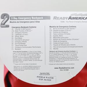 Ready America 70280 72 Hour Emergency Kit, 2-Person, 3-Day Backpack, Includes First Aid Kit, Survival Blanket, Portable Preparedness Go-Bag for Camping, Car, Earthquake, Travel, Hiking, and Hunting, Red