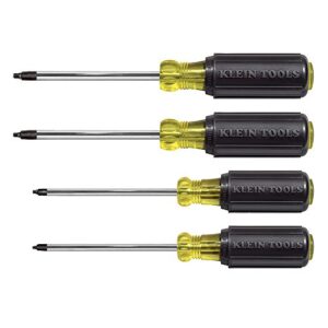 klein tools 85664 screwdriver set, square recess with color coded handles and heat treated, chrome plated shafts, 4-piece