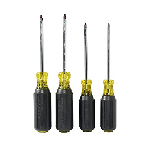 Klein Tools 85664 Screwdriver Set, Square Recess with Color Coded Handles and Heat Treated, Chrome Plated Shafts, 4-Piece