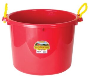 little giant® plastic muck tub | durable & versatile utility bucket with handles | muck bucket | rope handles | 70 quart | red